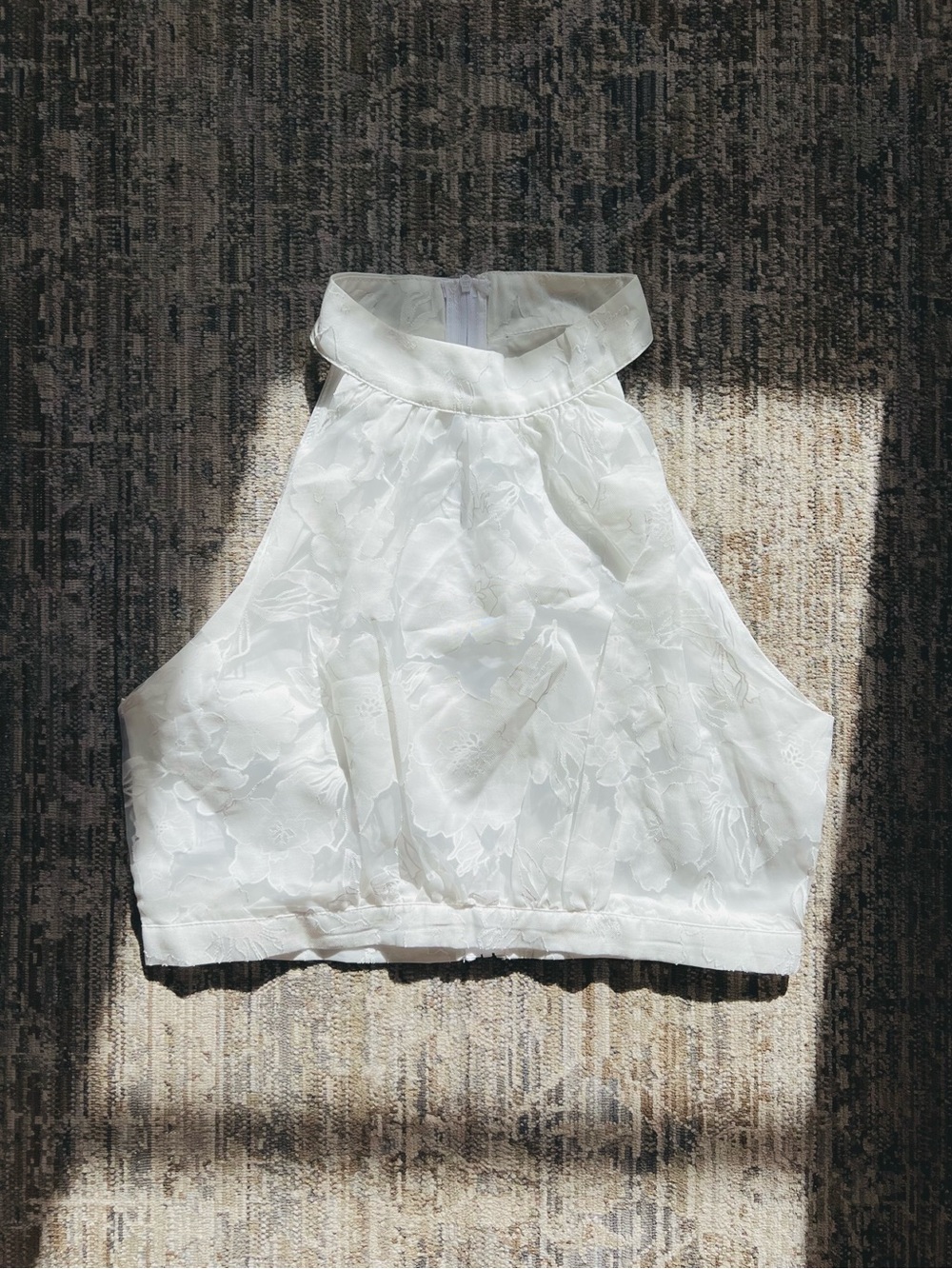 White High-Neck Floral Crop Top